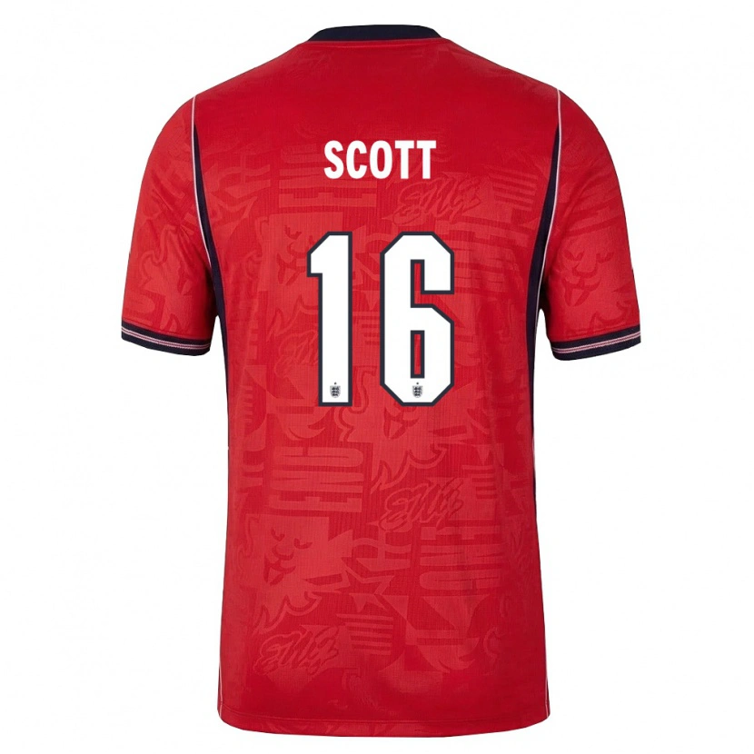 Danxen Niño Camiseta Inglaterra Jill Scott #16 Rojo Marino Blanco 2ª Equipación 26-28 La Camisa México