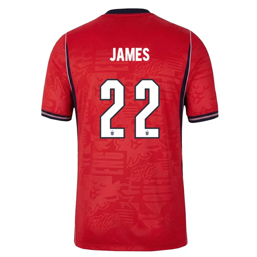 Danxen Niño Camiseta Inglaterra Lauren James #22 Rojo Marino Blanco 2ª Equipación 26-28 La Camisa México