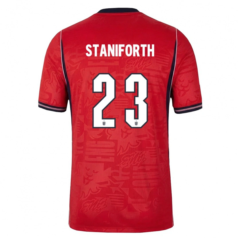 Danxen Niño Camiseta Inglaterra Lucy Staniforth #23 Rojo Marino Blanco 2ª Equipación 26-28 La Camisa México