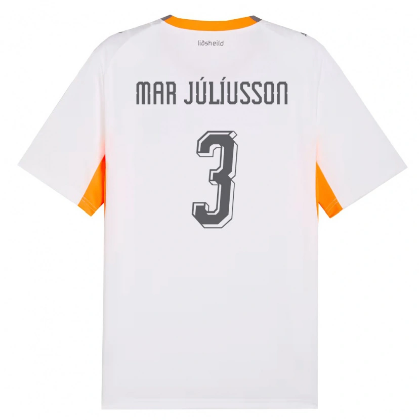 Danxen Niño Camiseta Islandia Júlíus Mar Júlíusson #3 Blanco Naranja Gris 2ª Equipación 26-28 La Camisa México