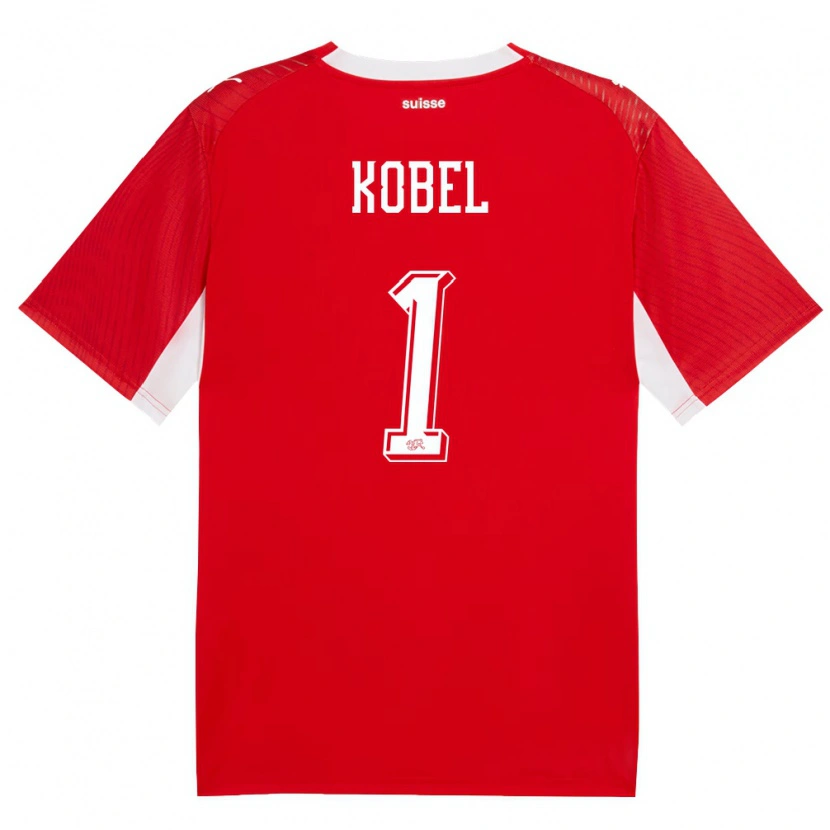 Danxen Hombre Camiseta Suiza Gregor Kobel #1 Rojo Blanco 1ª Equipación 26-28 La Camisa México