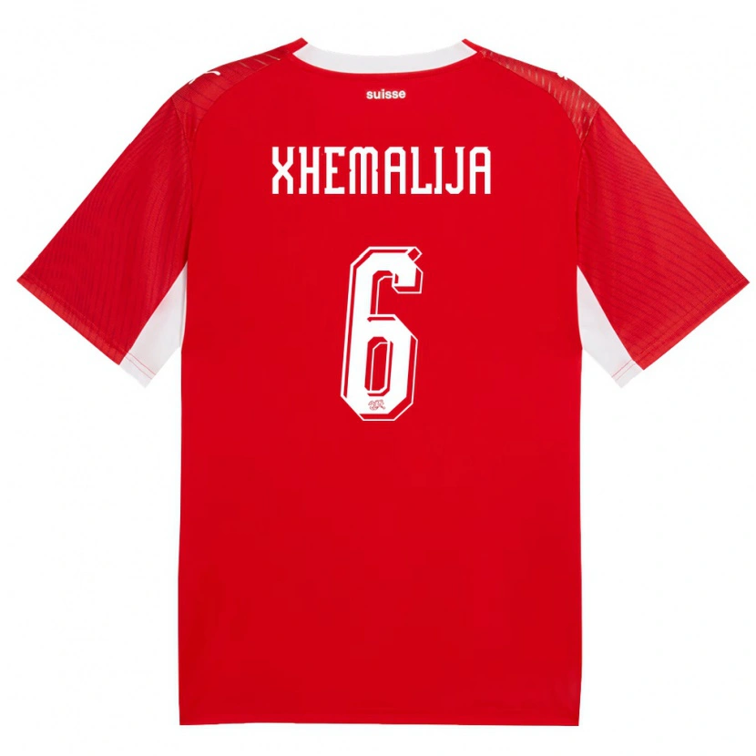 Danxen Hombre Camiseta Suiza Demir Xhemalija #6 Rojo Blanco 1ª Equipación 26-28 La Camisa México