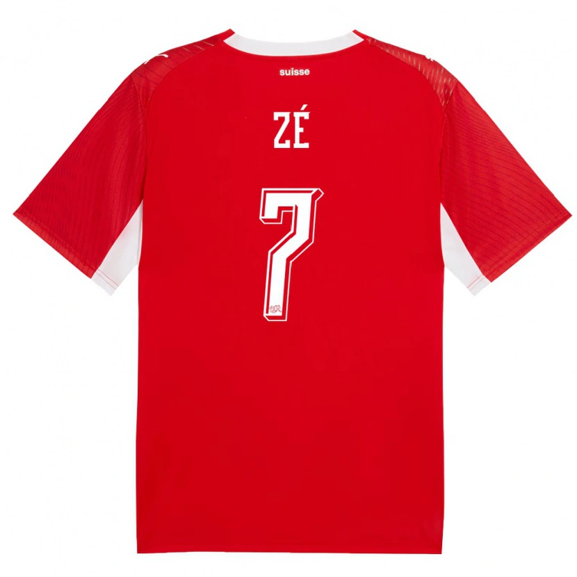 Danxen Hombre Camiseta Suiza Junior Zé #7 Rojo Blanco 1ª Equipación 26-28 La Camisa México