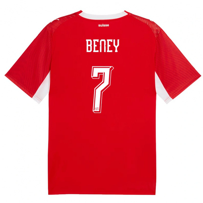 Danxen Hombre Camiseta Suiza Roméo Beney #7 Rojo Blanco 1ª Equipación 26-28 La Camisa México
