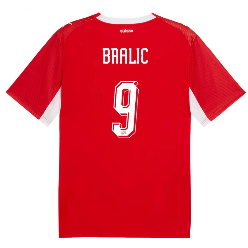 Danxen Hombre Camiseta Suiza Josip Bralic #9 Rojo Blanco 1ª Equipación 26-28 La Camisa México