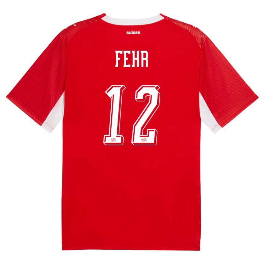 Danxen Hombre Camiseta Suiza Henrik Fehr #12 Rojo Blanco 1ª Equipación 26-28 La Camisa México