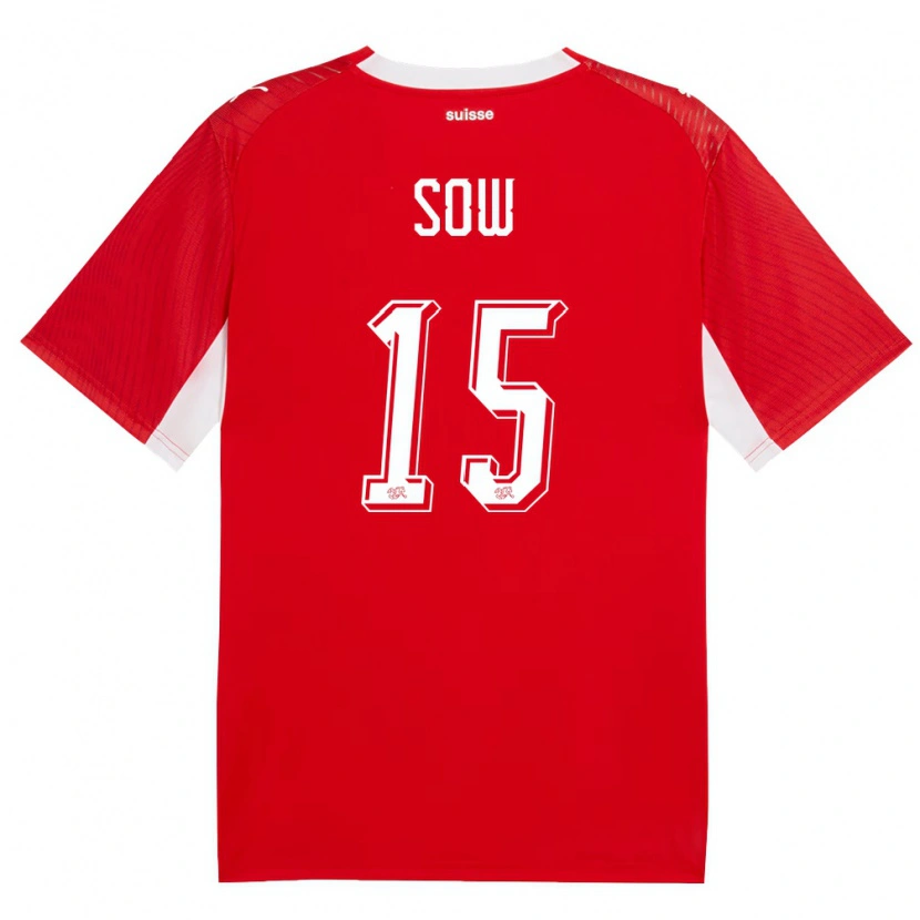 Danxen Hombre Camiseta Suiza Djibril Sow #15 Rojo Blanco 1ª Equipación 26-28 La Camisa México
