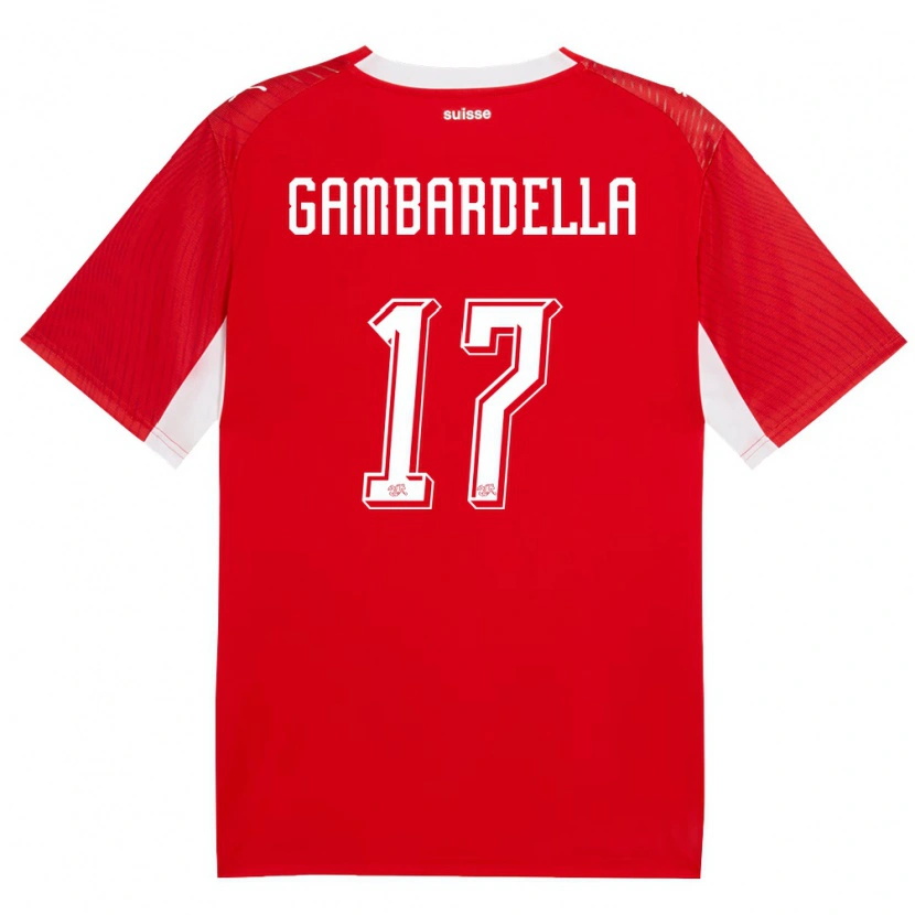 Danxen Hombre Camiseta Suiza Matteo Gambardella #17 Rojo Blanco 1ª Equipación 26-28 La Camisa México