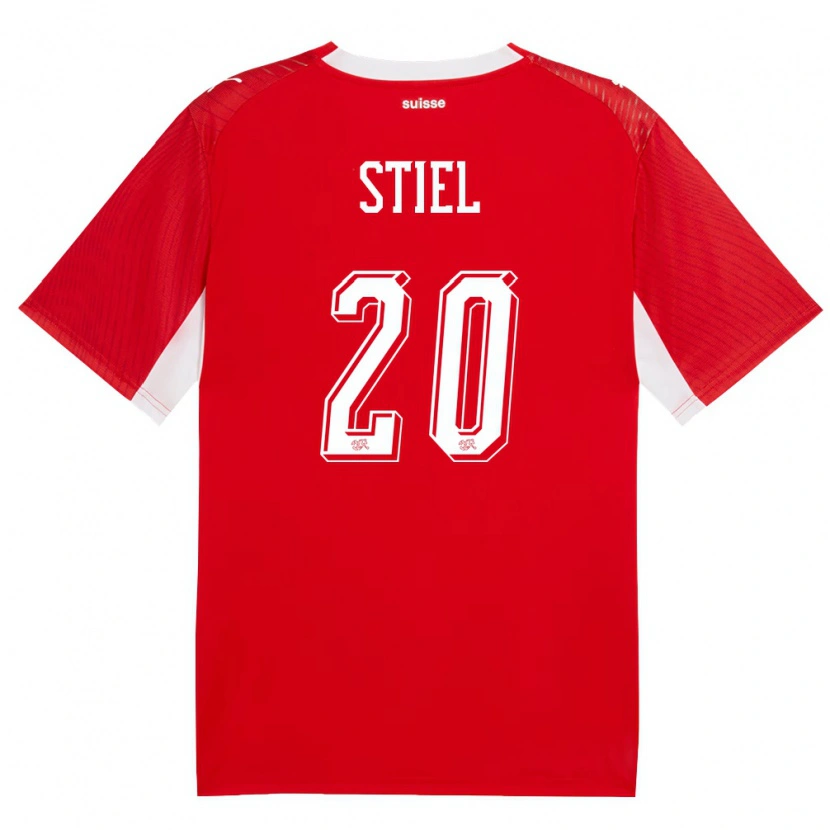 Danxen Hombre Camiseta Suiza Jill Stiel #20 Rojo Blanco 1ª Equipación 26-28 La Camisa México