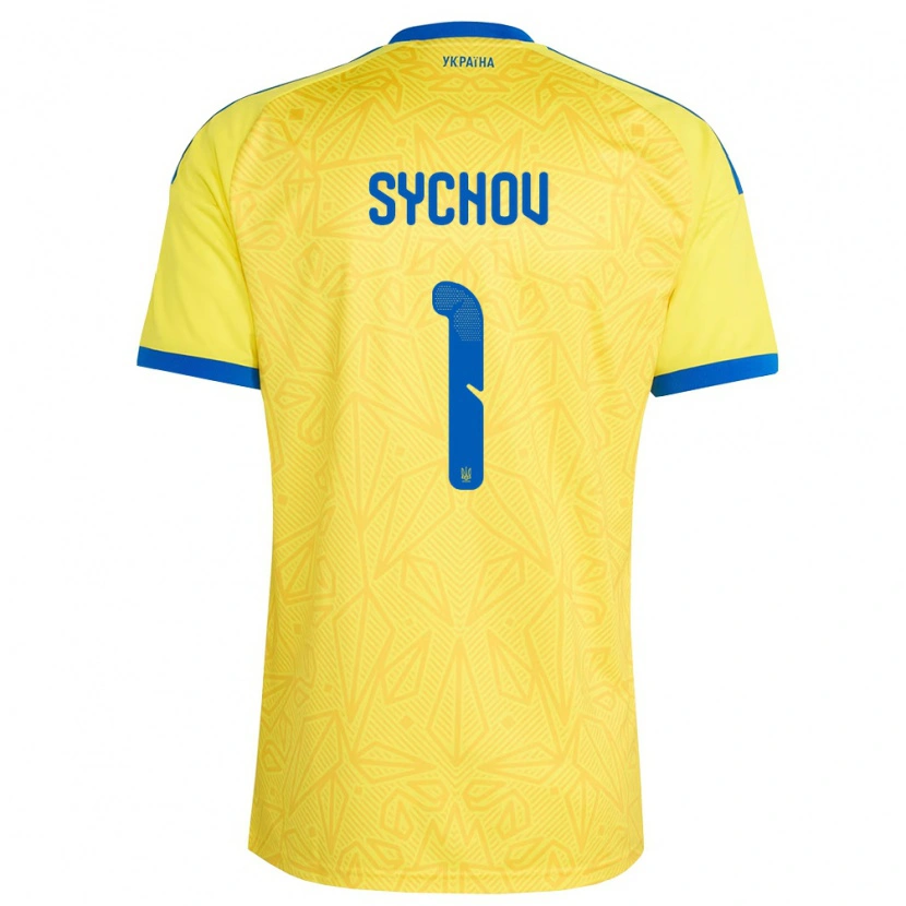 Danxen Hombre Camiseta Ucrania Danylo Sychov #1 Amarillo Azul 1ª Equipación 26-28 La Camisa México