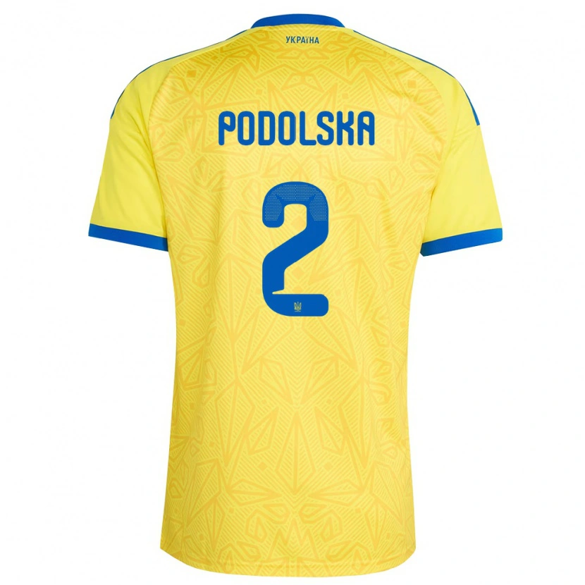 Danxen Hombre Camiseta Ucrania Iryna Podolska #2 Amarillo Azul 1ª Equipación 26-28 La Camisa México