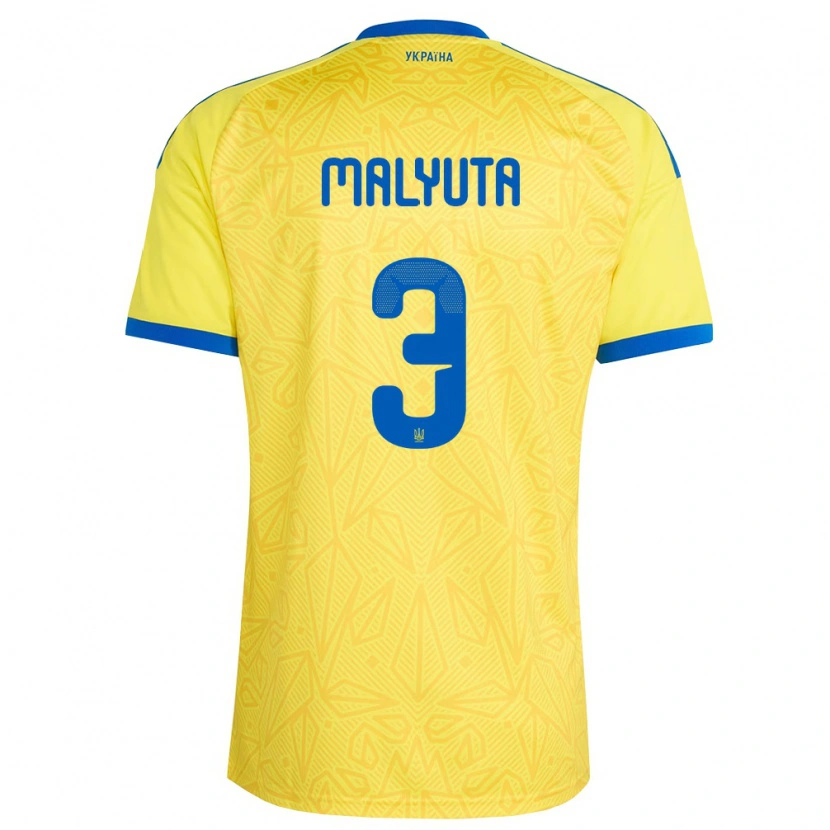 Danxen Hombre Camiseta Ucrania Artur Malyuta #3 Amarillo Azul 1ª Equipación 26-28 La Camisa México