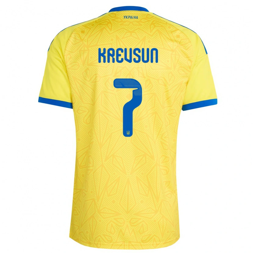 Danxen Hombre Camiseta Ucrania Danylo Krevsun #7 Amarillo Azul 1ª Equipación 26-28 La Camisa México
