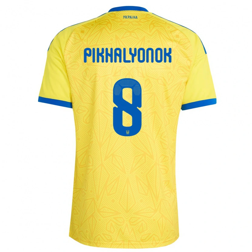 Danxen Hombre Camiseta Ucrania Oleksandr Pikhalyonok #8 Amarillo Azul 1ª Equipación 26-28 La Camisa México
