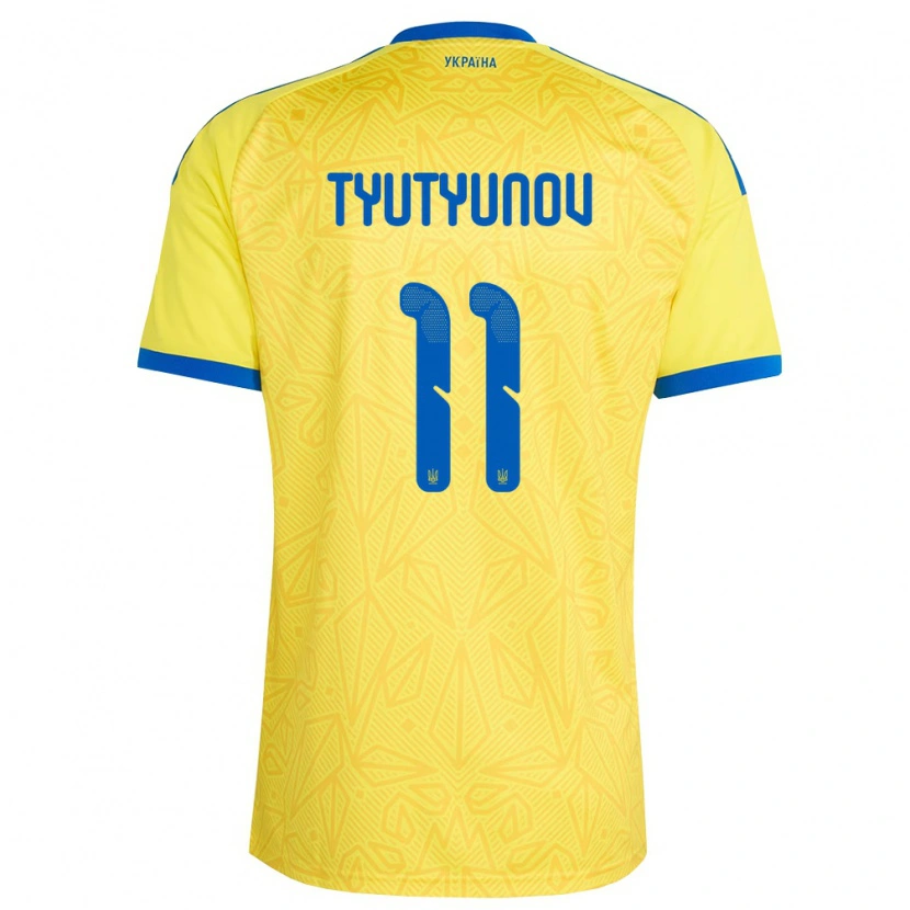 Danxen Hombre Camiseta Ucrania Vladyslav Tyutyunov #11 Amarillo Azul 1ª Equipación 26-28 La Camisa México