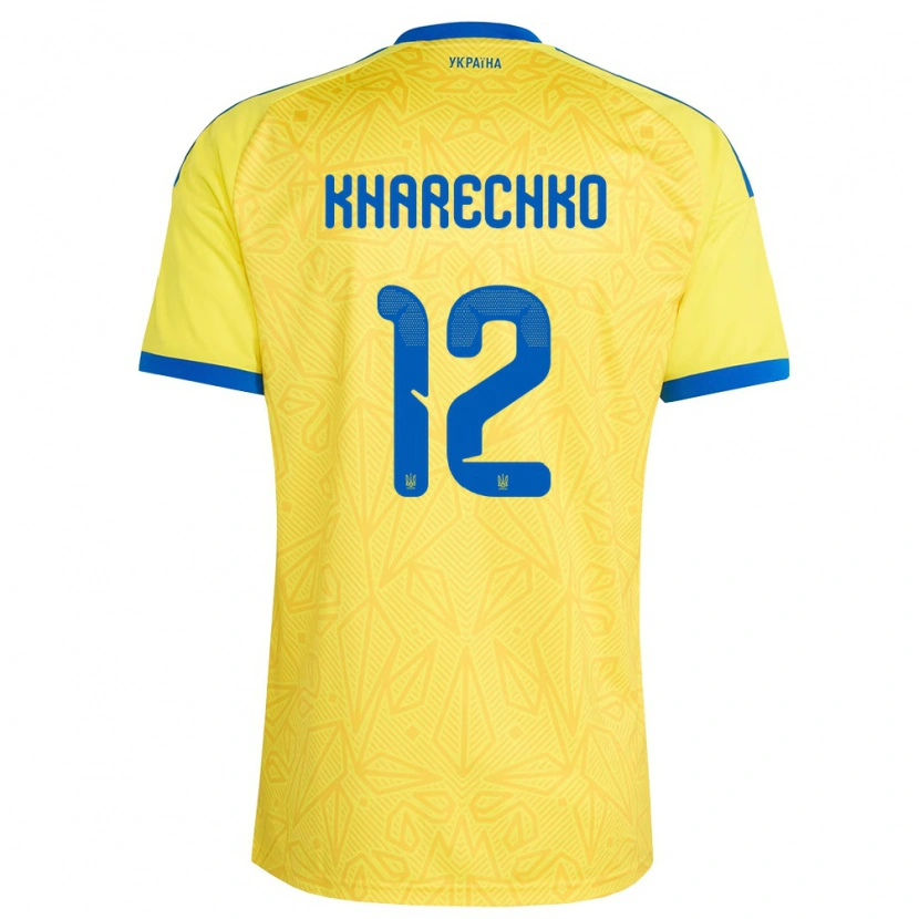 Danxen Hombre Camiseta Ucrania Oleksandr Kharechko #12 Amarillo Azul 1ª Equipación 26-28 La Camisa México