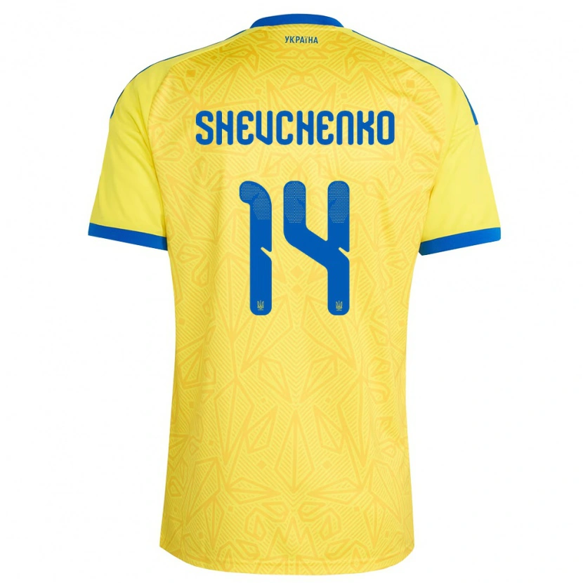 Danxen Hombre Camiseta Ucrania Kristian Shevchenko #14 Amarillo Azul 1ª Equipación 26-28 La Camisa México