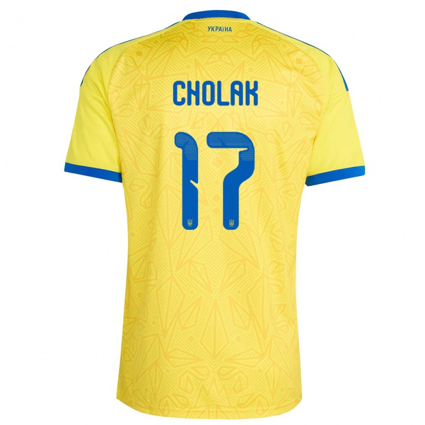 Danxen Hombre Camiseta Ucrania Andriy Cholak #17 Amarillo Azul 1ª Equipación 26-28 La Camisa México