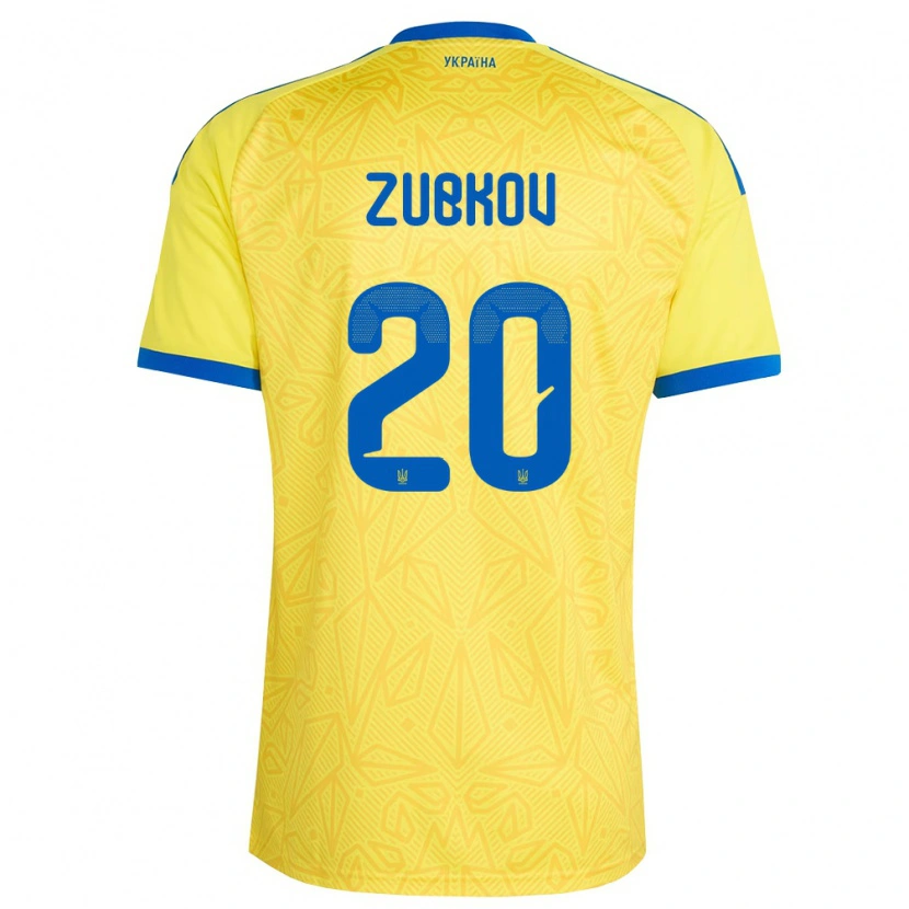 Danxen Hombre Camiseta Ucrania Oleksandr Zubkov #20 Amarillo Azul 1ª Equipación 26-28 La Camisa México