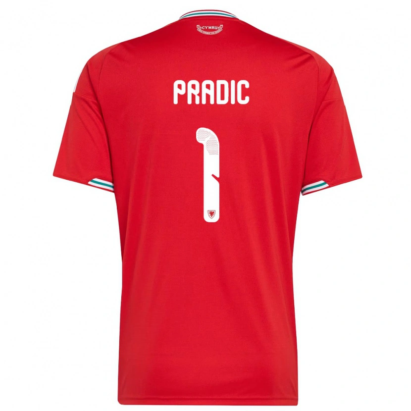 Danxen Hombre Camiseta Gales James Pradic #1 Rojo Blanco Verde 1ª Equipación 26-28 La Camisa México