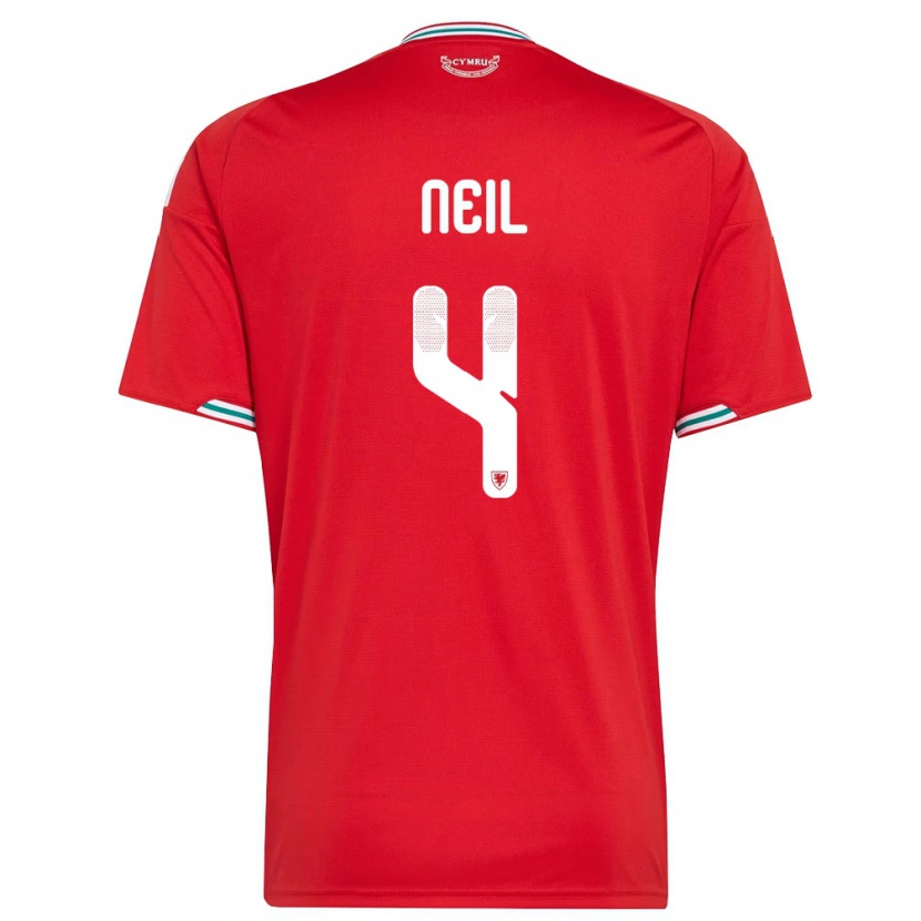 Danxen Hombre Camiseta Gales Marlie Neil #4 Rojo Blanco Verde 1ª Equipación 26-28 La Camisa México