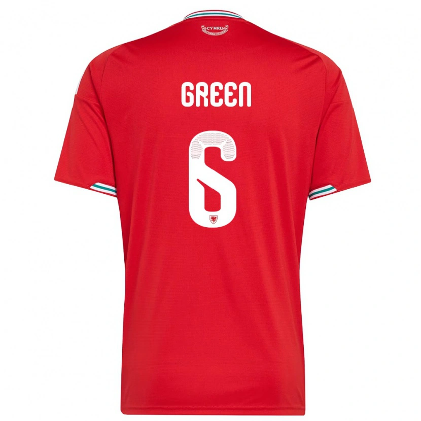Danxen Hombre Camiseta Gales Josephine Green #6 Rojo Blanco Verde 1ª Equipación 26-28 La Camisa México