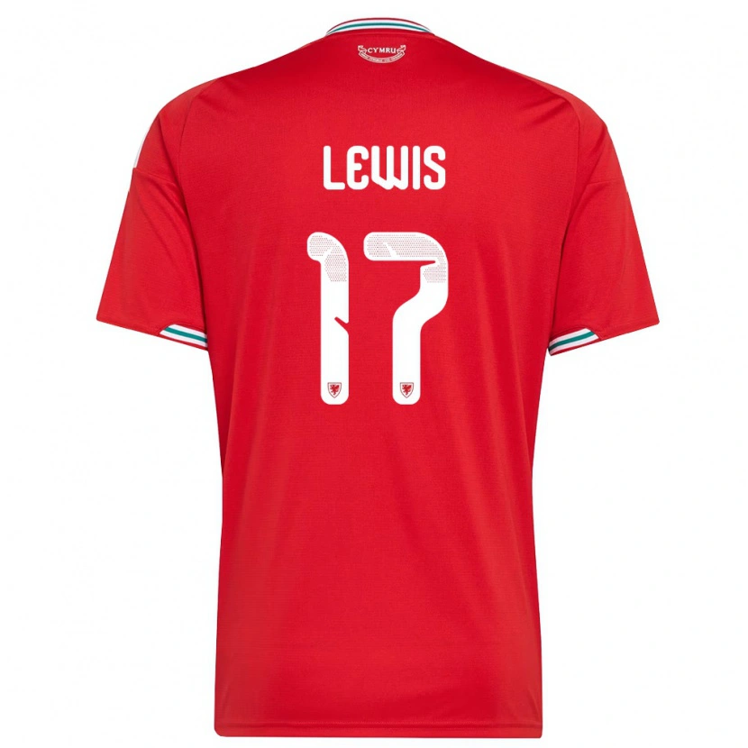 Danxen Hombre Camiseta Gales Bobby Lewis #17 Rojo Blanco Verde 1ª Equipación 26-28 La Camisa México