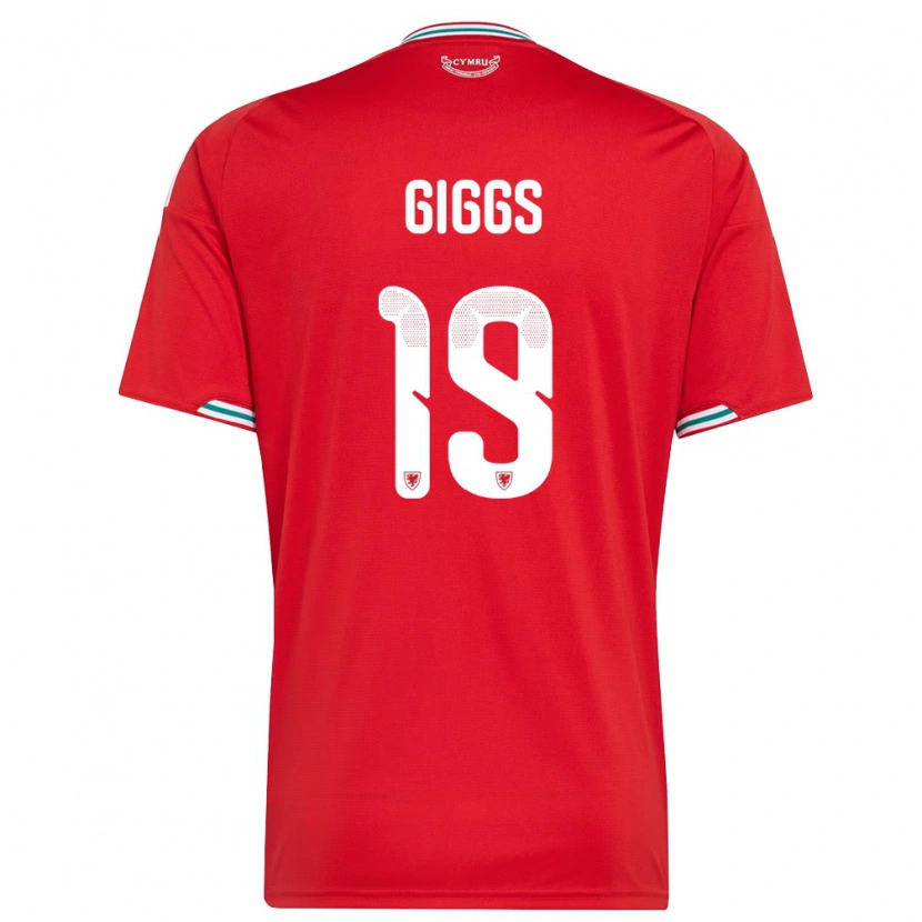 Danxen Hombre Camiseta Gales Zach Giggs #19 Rojo Blanco Verde 1ª Equipación 26-28 La Camisa México