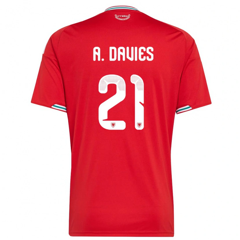 Danxen Hombre Camiseta Gales Adam Davies #21 Rojo Blanco Verde 1ª Equipación 26-28 La Camisa México