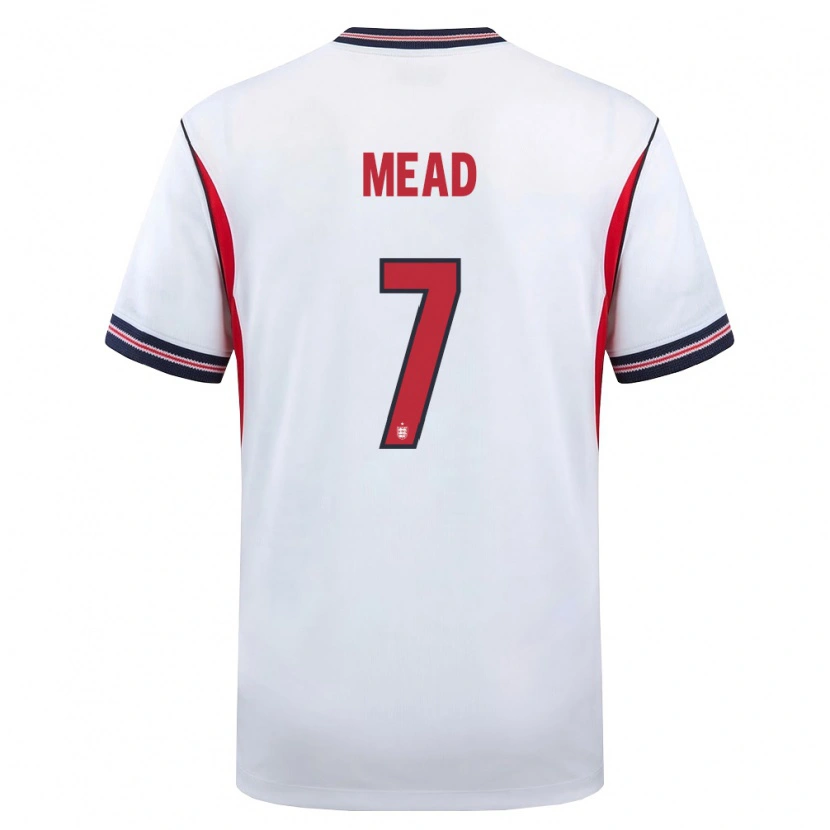 Danxen Hombre Camiseta Inglaterra Beth Mead #7 Blanco Marino Rojo 1ª Equipación 26-28 La Camisa México