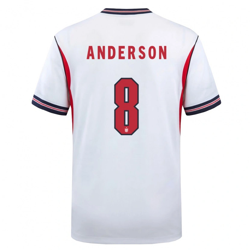 Danxen Hombre Camiseta Inglaterra Elliot Anderson #8 Blanco Marino Rojo 1ª Equipación 26-28 La Camisa México