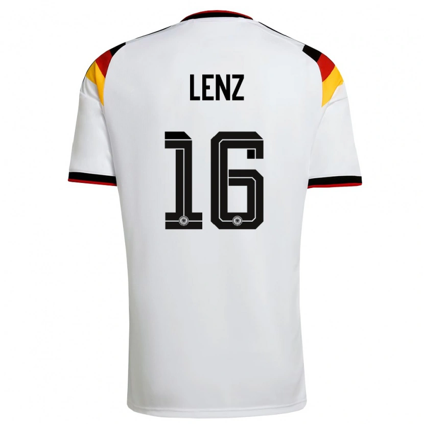 Danxen Hombre Camiseta Alemania Cajetan Lenz #16 Blanco Negro Rojo 1ª Equipación 26-28 La Camisa México