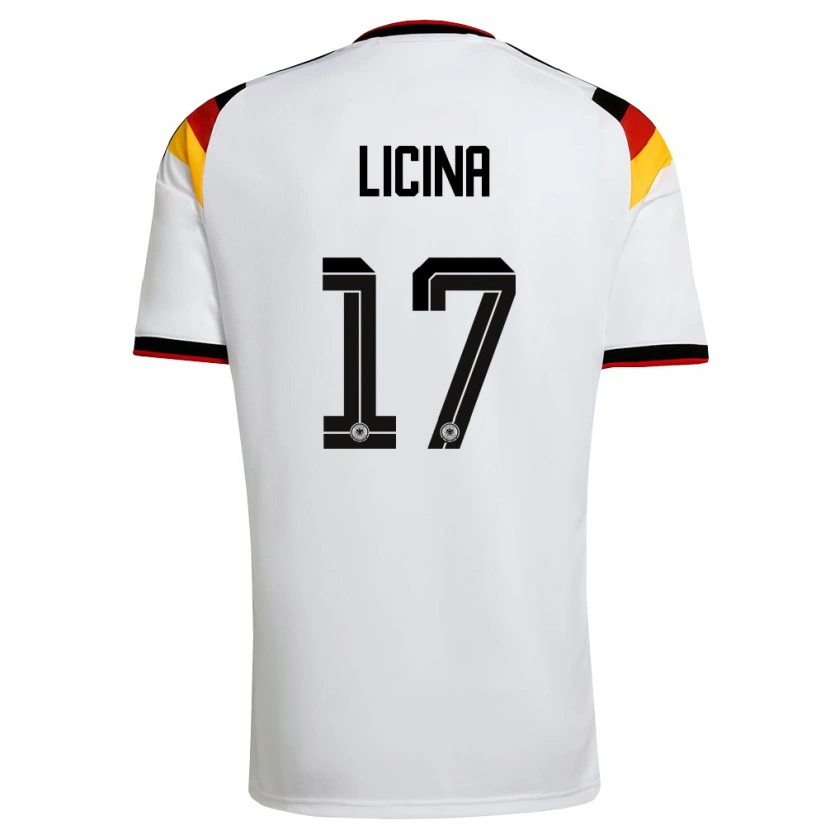 Danxen Hombre Camiseta Alemania Adin Licina #17 Blanco Negro Rojo 1ª Equipación 26-28 La Camisa México