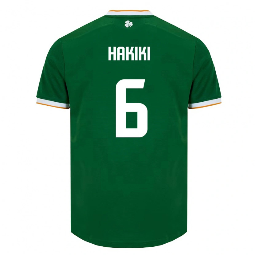 Danxen Hombre Camiseta Irlanda Jad Hakiki #6 Verde Oscuro Blanco 1ª Equipación 26-28 La Camisa México