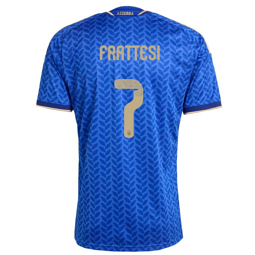 Danxen Hombre Camiseta Italia Davide Frattesi #7 Azul Marino Oro 1ª Equipación 26-28 La Camisa México