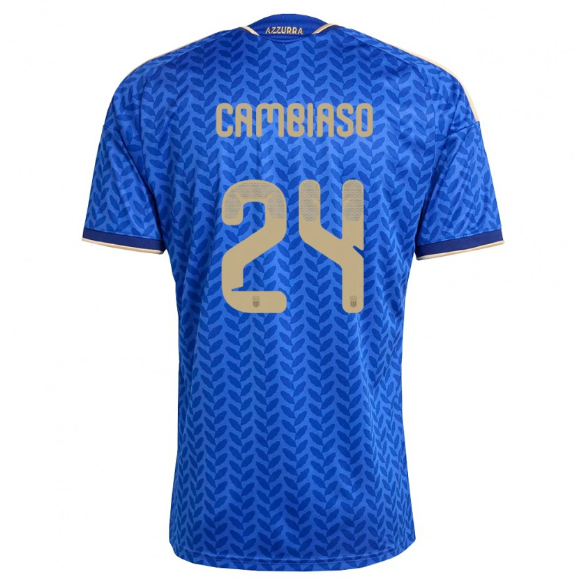 Danxen Hombre Camiseta Italia Andrea Cambiaso #24 Azul Marino Oro 1ª Equipación 26-28 La Camisa México