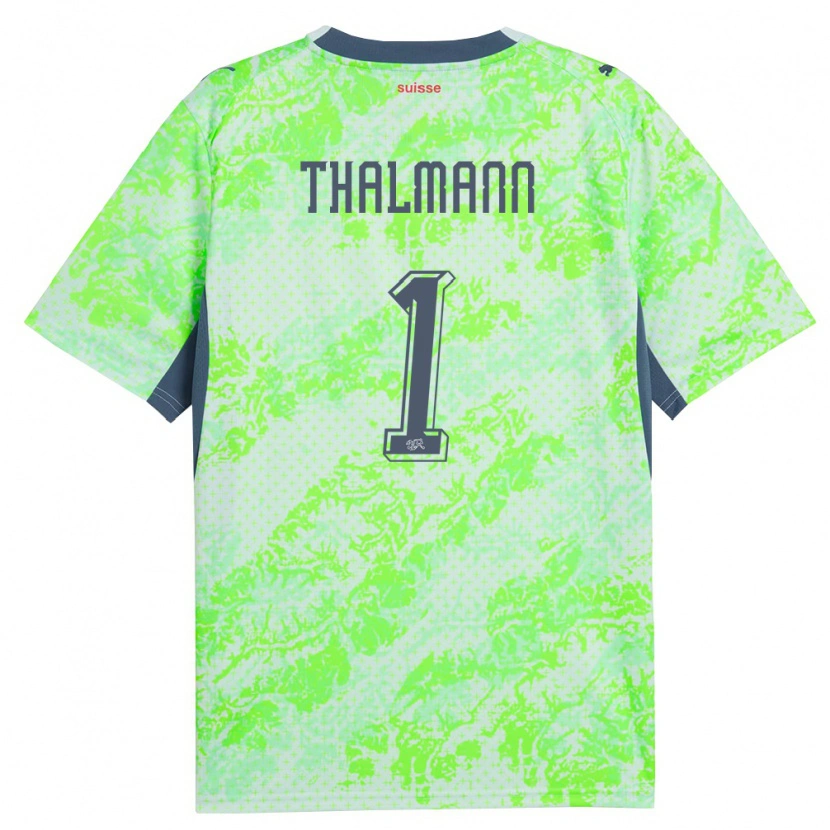 Danxen Hombre Camiseta Suiza Gaelle Thalmann #1 Verde Marino 2ª Equipación 26-28 La Camisa México
