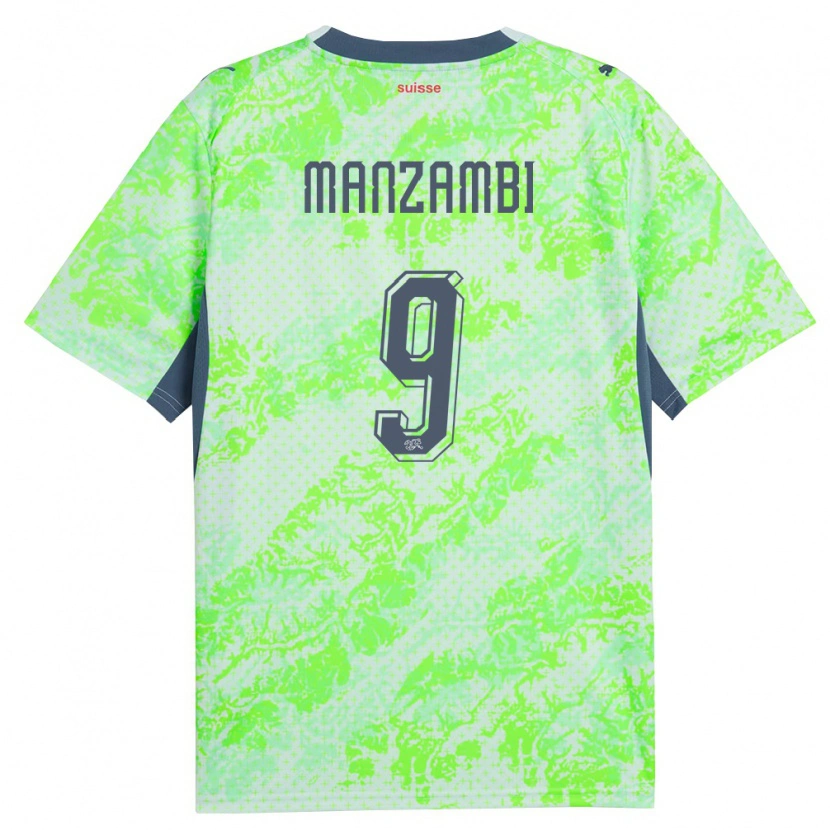 Danxen Hombre Camiseta Suiza Johan Manzambi #9 Verde Marino 2ª Equipación 26-28 La Camisa México