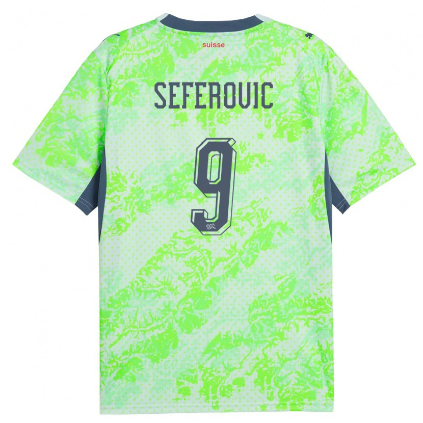 Danxen Hombre Camiseta Suiza Haris Seferovic #9 Verde Marino 2ª Equipación 26-28 La Camisa México