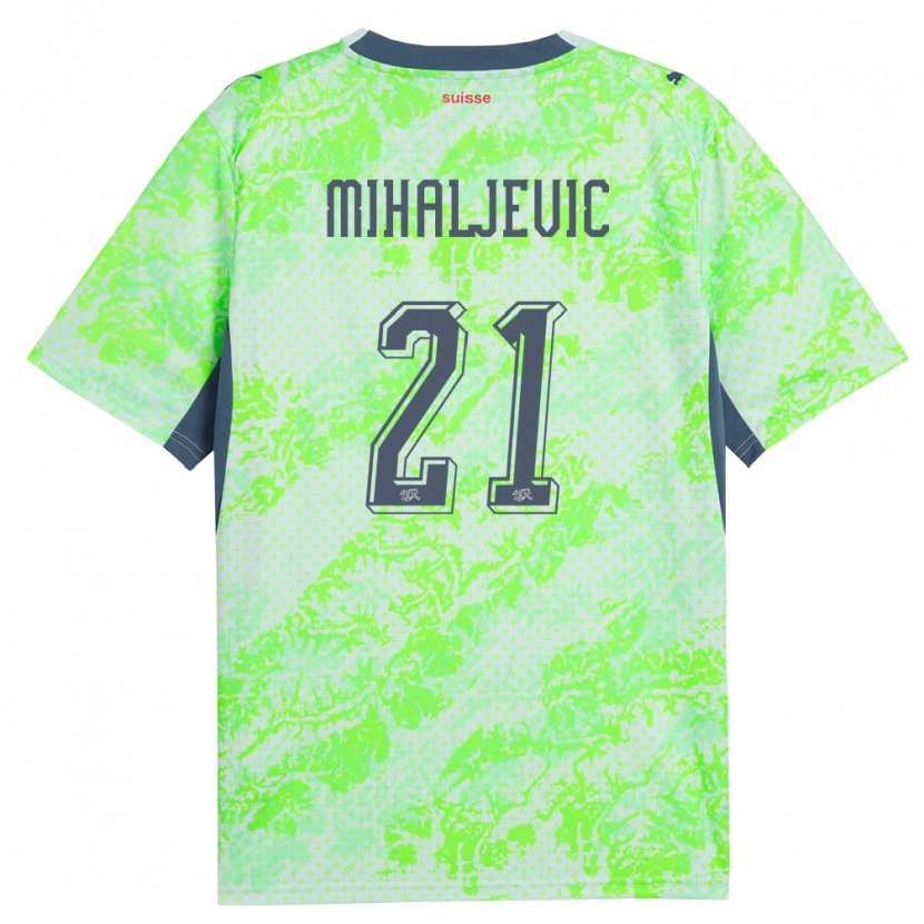 Danxen Hombre Camiseta Suiza Mark Mihaljevic #21 Verde Marino 2ª Equipación 26-28 La Camisa México