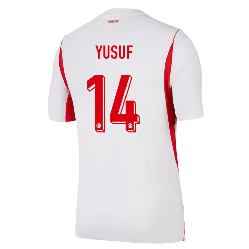 Danxen Hombre Camiseta Turquía Yusuf Akçiçek #14 Blanco Rojo Borgoña 2ª Equipación 26-28 La Camisa México