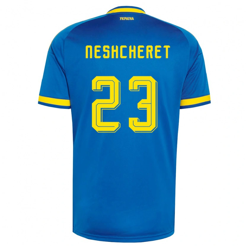 Danxen Hombre Camiseta Ucrania Ruslan Neshcheret #23 Azul Amarillo Marino 2ª Equipación 26-28 La Camisa México
