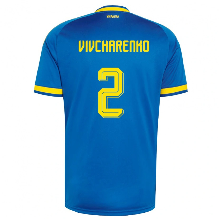 Danxen Hombre Camiseta Ucrania Kostyantyn Vivcharenko #2 Azul Amarillo Marino 2ª Equipación 26-28 La Camisa México