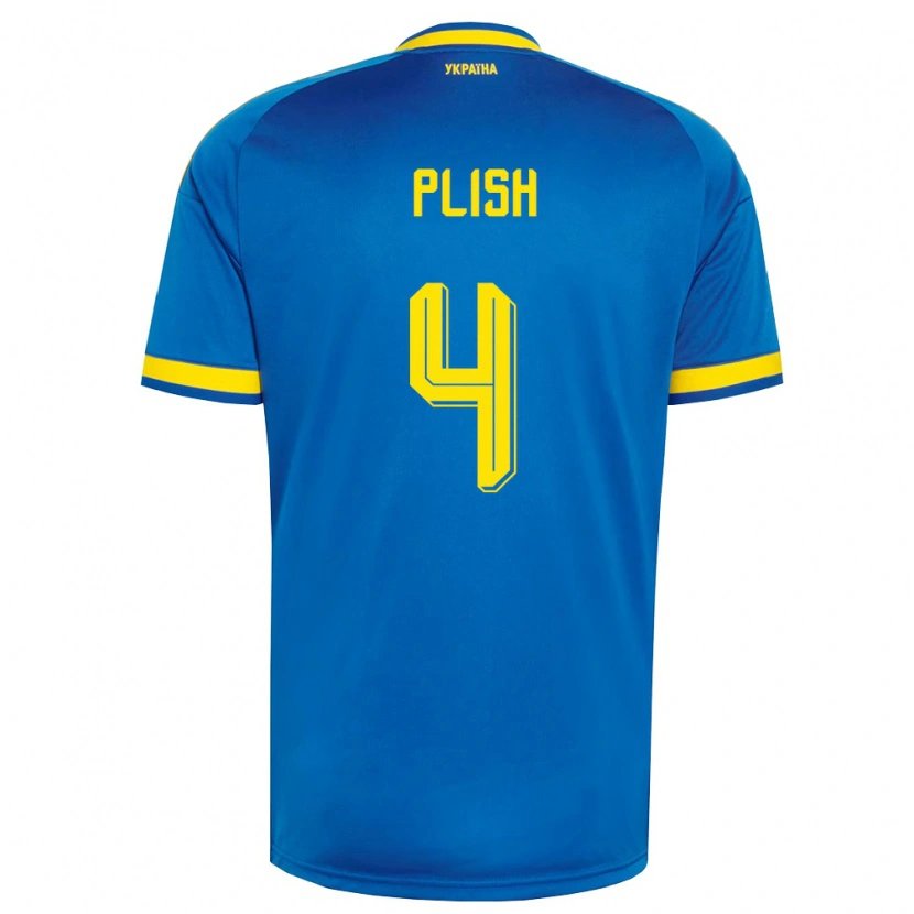 Danxen Hombre Camiseta Ucrania Konstantin Plish #4 Azul Amarillo Marino 2ª Equipación 26-28 La Camisa México