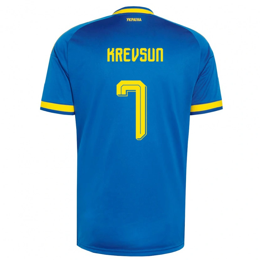 Danxen Hombre Camiseta Ucrania Danylo Krevsun #7 Azul Amarillo Marino 2ª Equipación 26-28 La Camisa México
