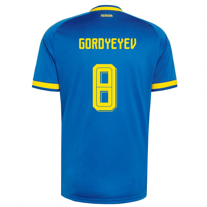Danxen Hombre Camiseta Ucrania Denys Gordyeyev #8 Azul Amarillo Marino 2ª Equipación 26-28 La Camisa México