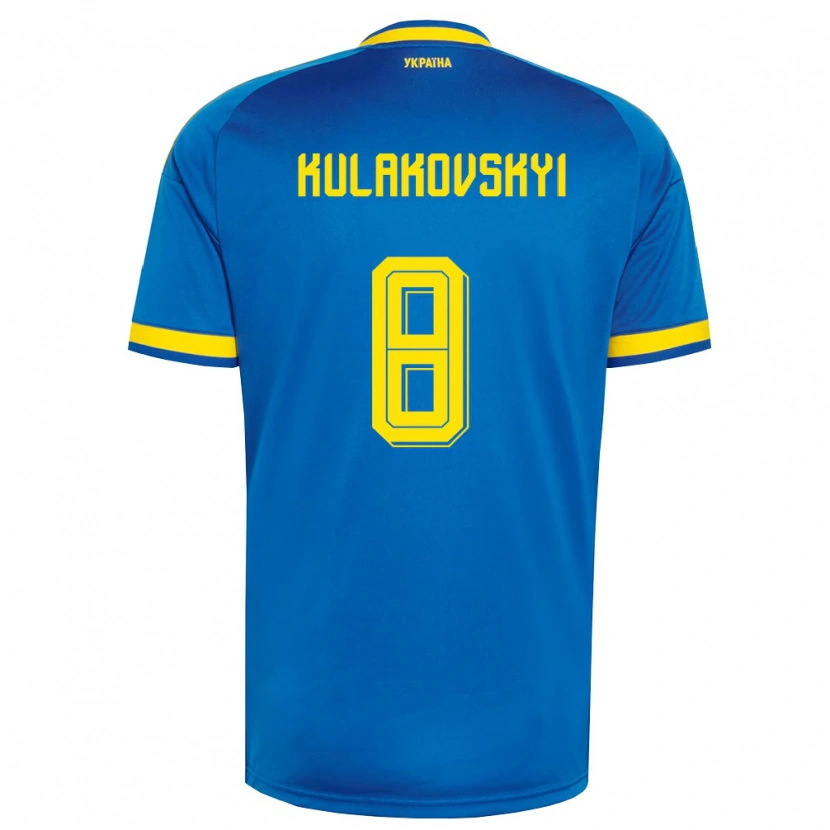 Danxen Hombre Camiseta Ucrania Artem Kulakovskyi #8 Azul Amarillo Marino 2ª Equipación 26-28 La Camisa México