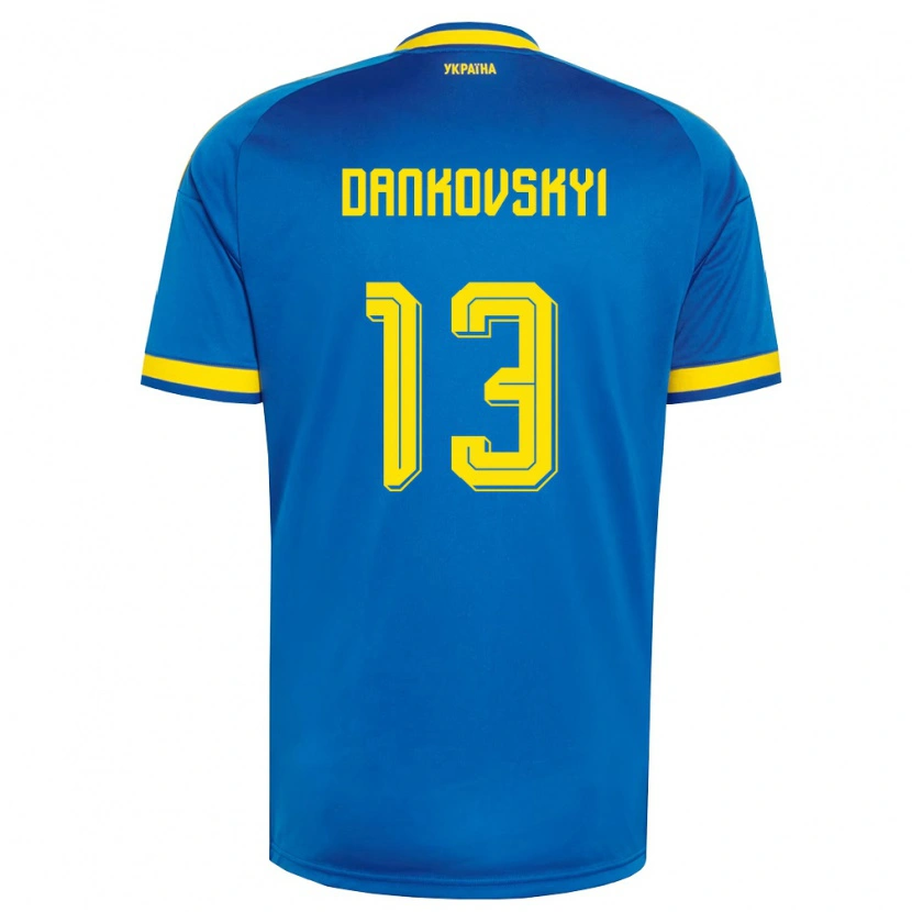 Danxen Hombre Camiseta Ucrania Yegor Dankovskyi #13 Azul Amarillo Marino 2ª Equipación 26-28 La Camisa México