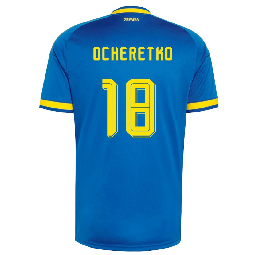 Danxen Hombre Camiseta Ucrania Oleg Ocheretko #18 Azul Amarillo Marino 2ª Equipación 26-28 La Camisa México