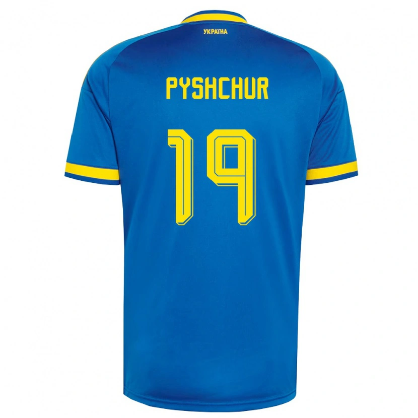 Danxen Hombre Camiseta Ucrania Oleksandr Pyshchur #19 Azul Amarillo Marino 2ª Equipación 26-28 La Camisa México